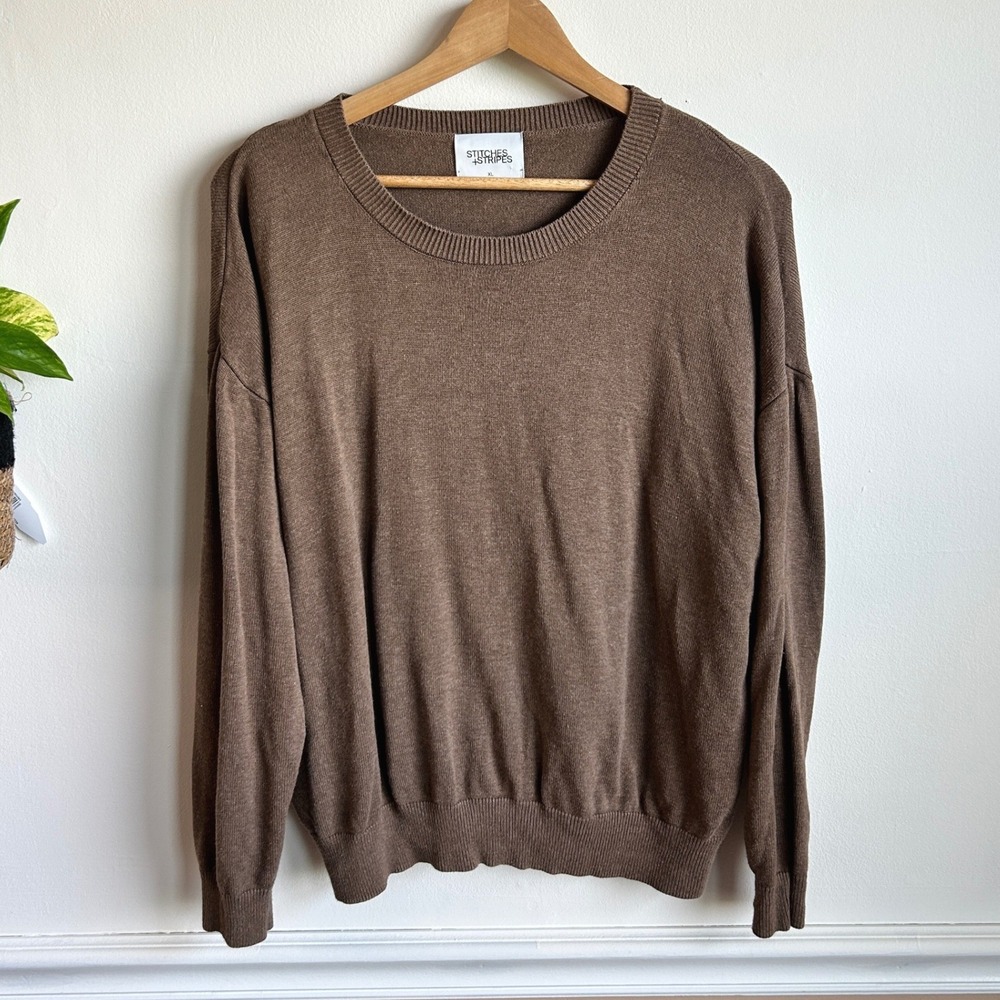 Stitches + Stripes Brown Viscose Cotton Crewneck Sweater XL Neutral Staple Piece